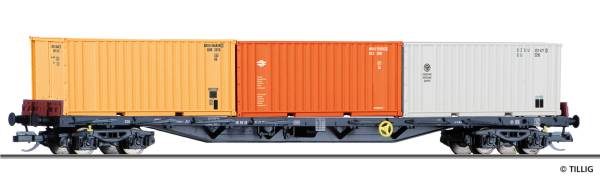 TILLIG 18145 - Containertragwagen Rgs 3910 der DR, beladen mit drei 20‘ Containern, Ep. IV
